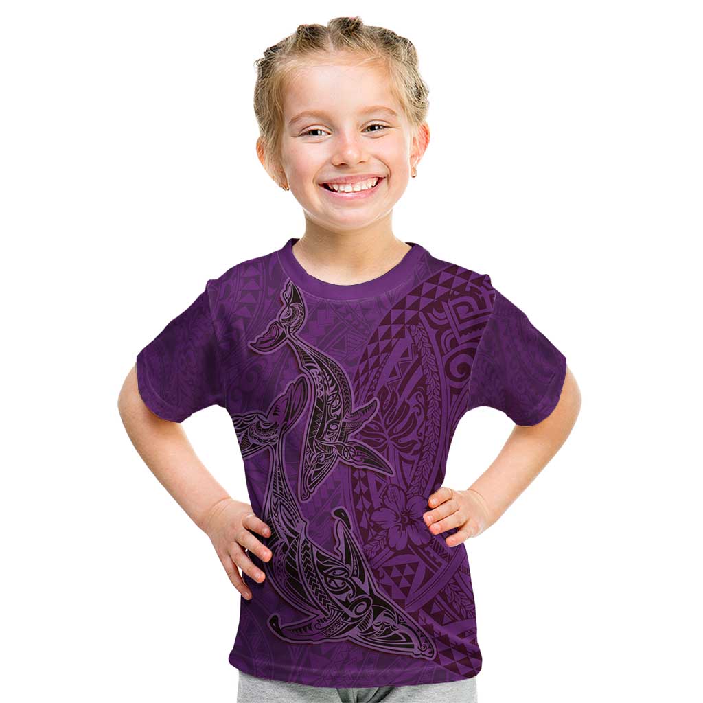 Hawaiian Whales Polynesian Art Motifs Kid T Shirt Purple Color - Polynesian Pride