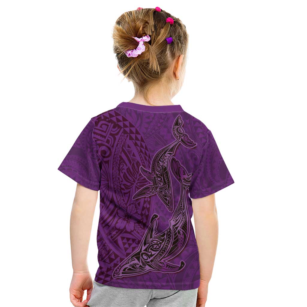 Hawaiian Whales Polynesian Art Motifs Kid T Shirt Purple Color - Polynesian Pride