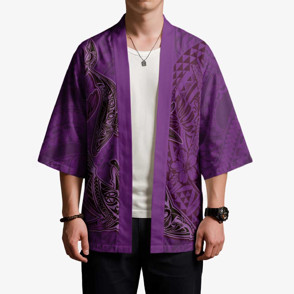 Hawaiian Whales Polynesian Art Motifs Kimono Purple Color - Polynesian Pride