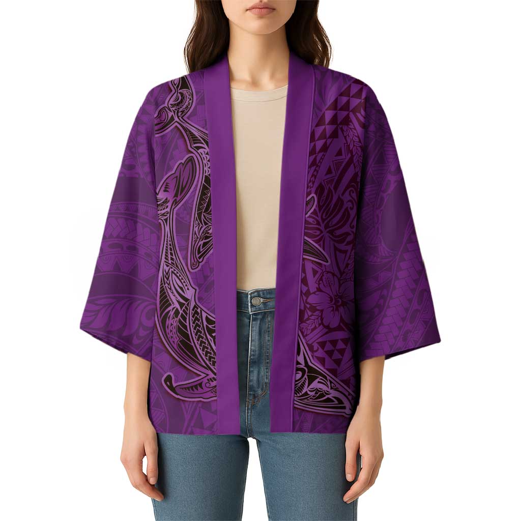 Hawaiian Whales Polynesian Art Motifs Kimono Purple Color - Polynesian Pride