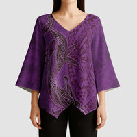 Hawaiian Whales Polynesian Art Motifs Kimono Sleeve Blouse Purple Color - Polynesian Pride