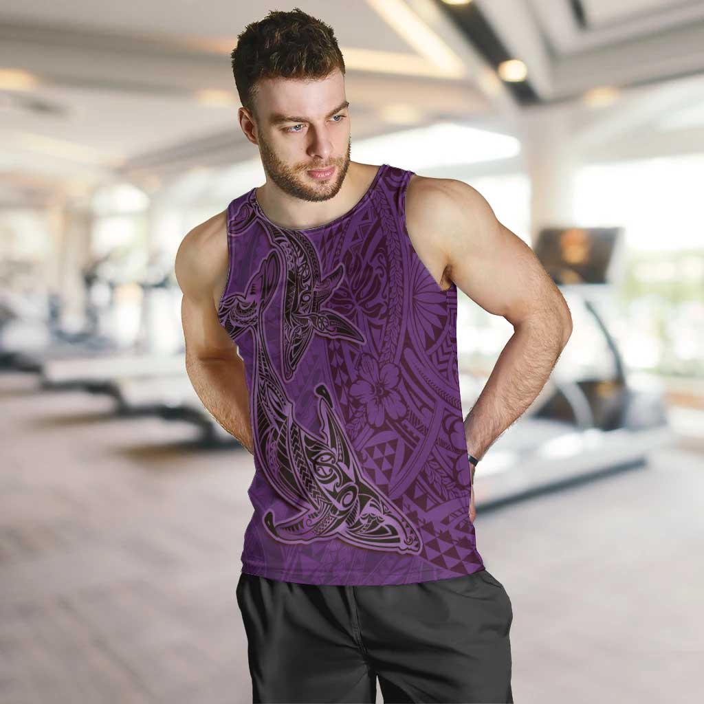 Hawaiian Whales Polynesian Art Motifs Men Tank Top Purple Color - Polynesian Pride