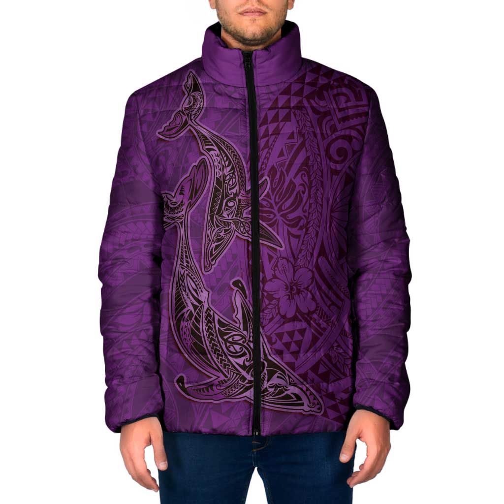 Hawaiian Whales Polynesian Art Motifs Padded Jacket Purple Color - Polynesian Pride