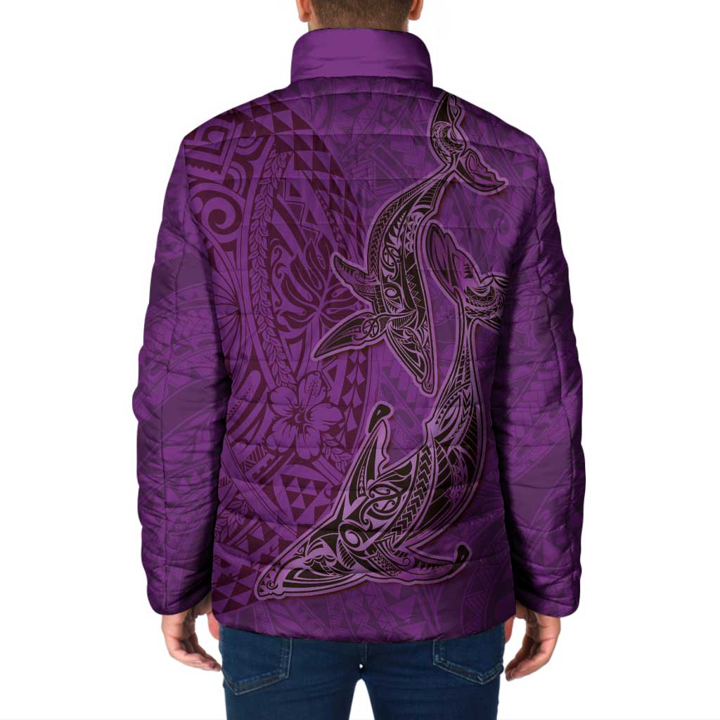 Hawaiian Whales Polynesian Art Motifs Padded Jacket Purple Color - Polynesian Pride