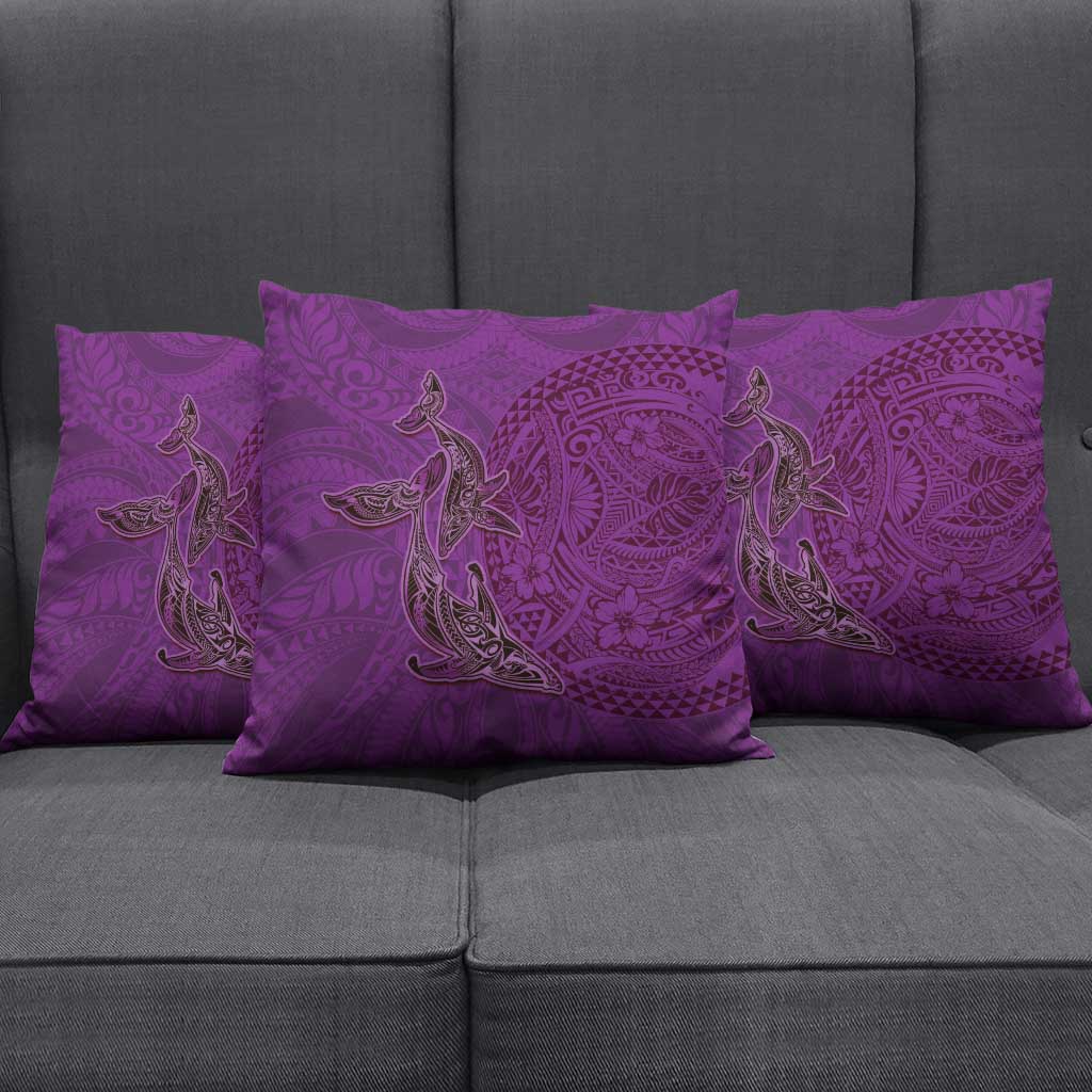 Hawaiian Whales Polynesian Art Motifs Pillow Cover Purple Color - Polynesian Pride