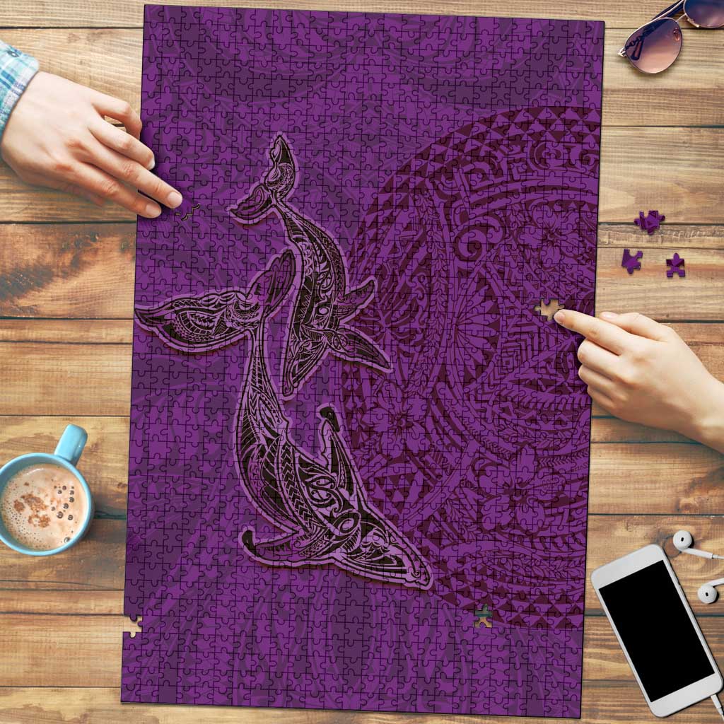 Hawaiian Whales Polynesian Art Motifs Puzzle Purple Color - Polynesian Pride