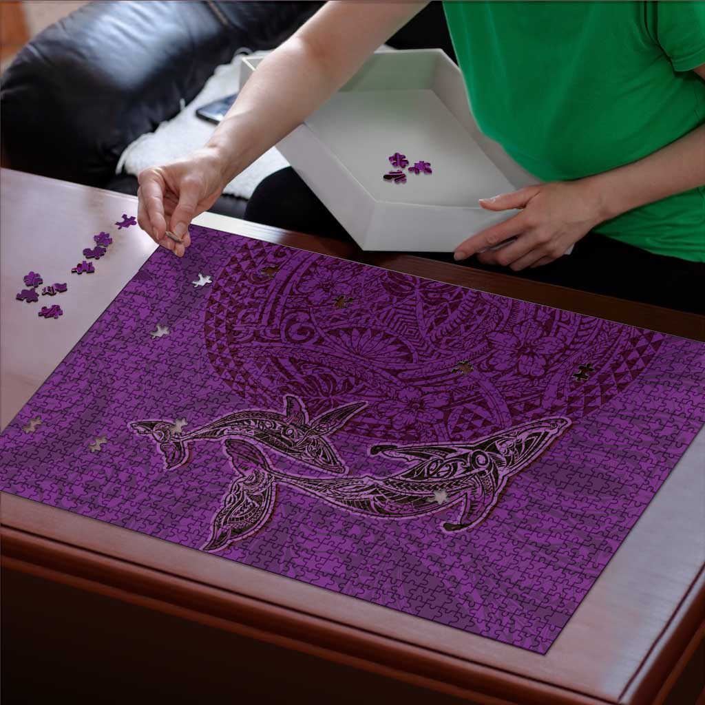 Hawaiian Whales Polynesian Art Motifs Puzzle Purple Color - Polynesian Pride