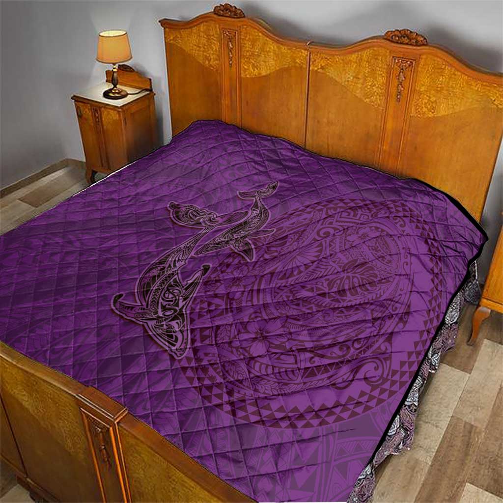 Hawaiian Whales Polynesian Art Motifs Quilt Purple Color - Polynesian Pride
