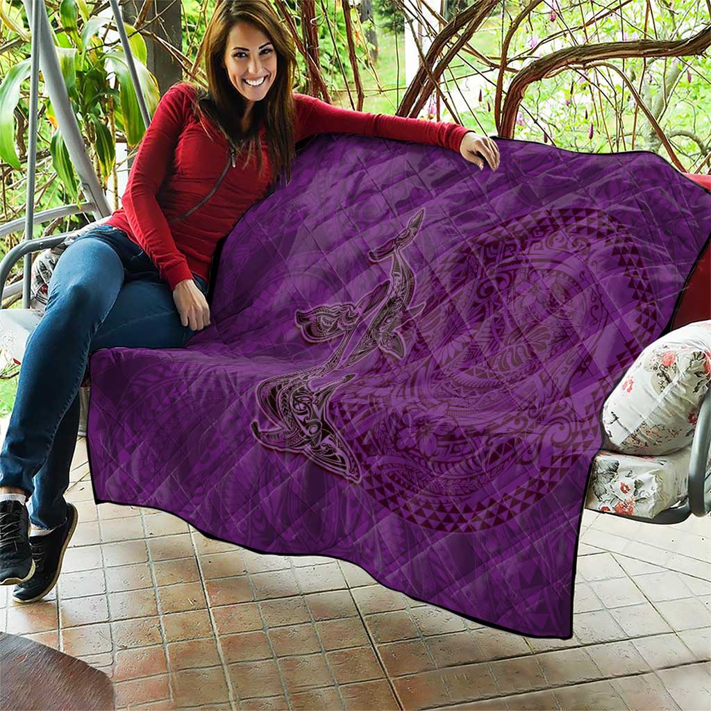 Hawaiian Whales Polynesian Art Motifs Quilt Purple Color - Polynesian Pride
