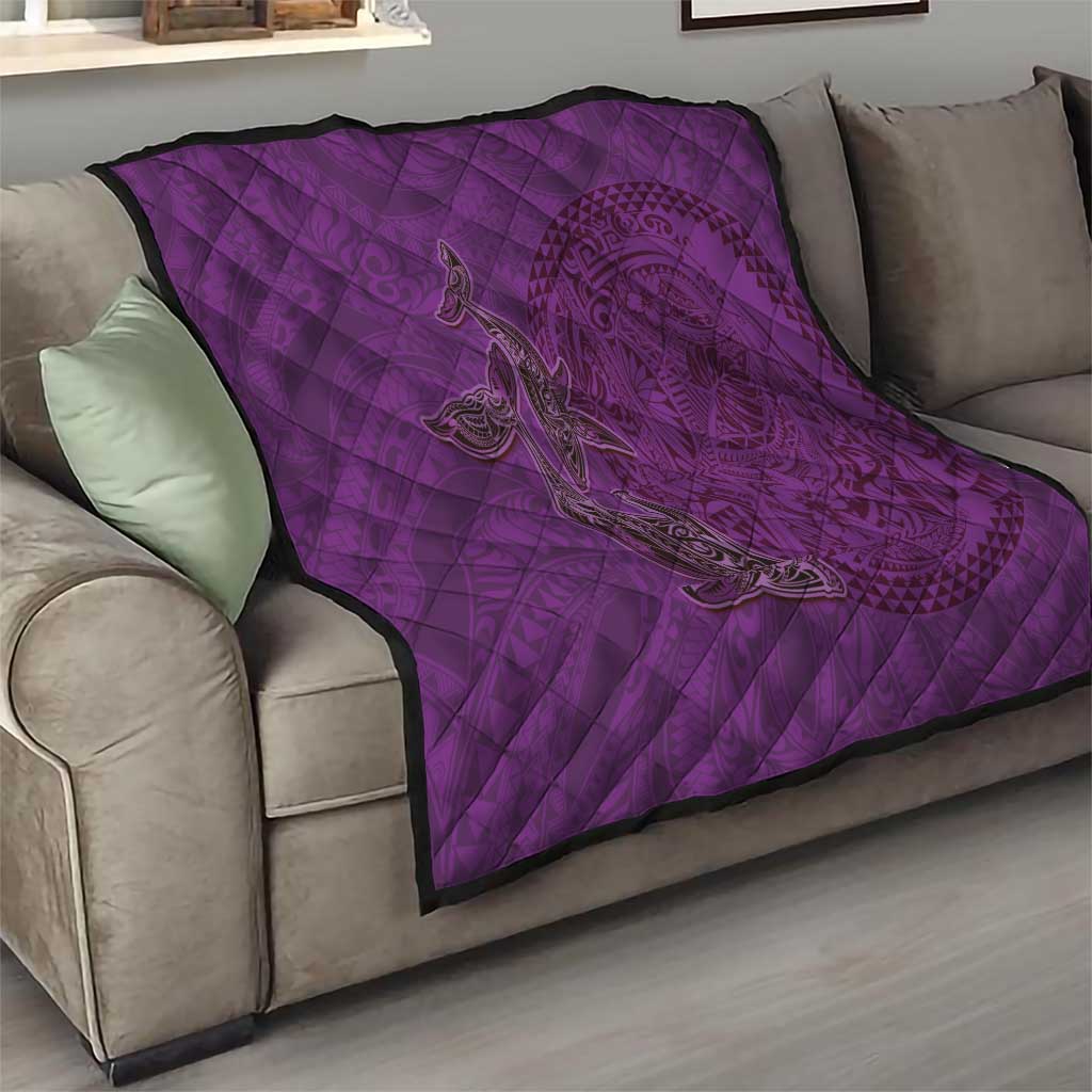 Hawaiian Whales Polynesian Art Motifs Quilt Purple Color - Polynesian Pride