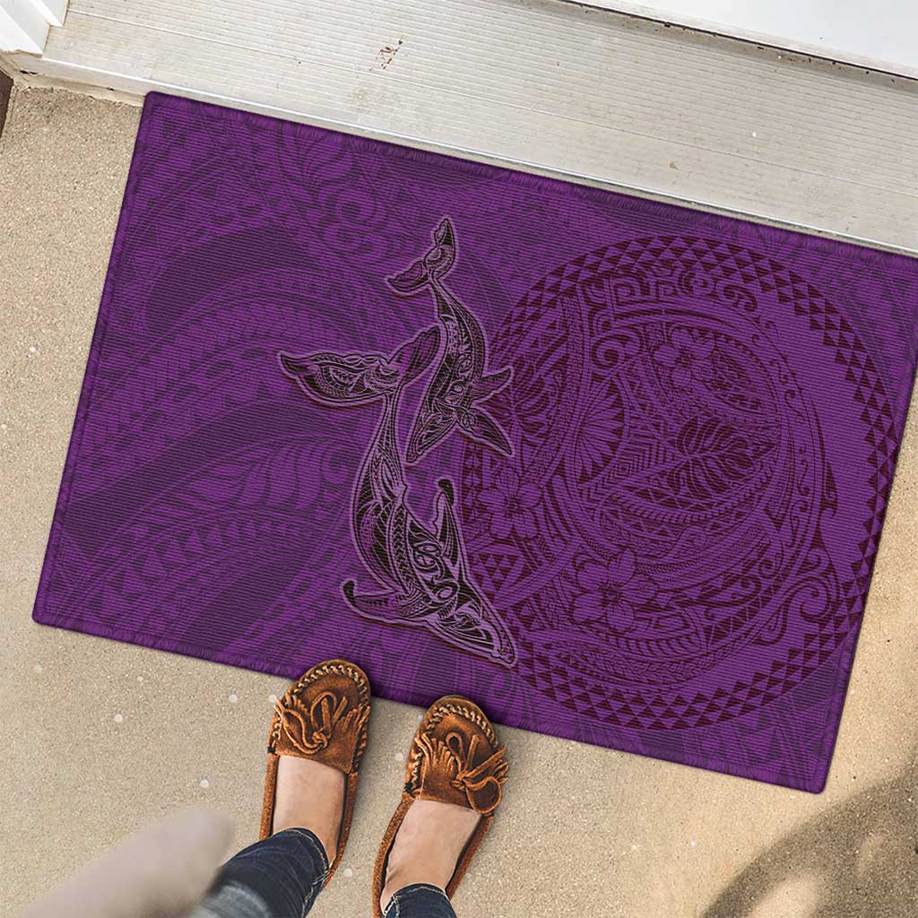 Hawaiian Whales Polynesian Art Motifs Rubber Doormat Purple Color - Polynesian Pride