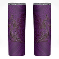 Hawaiian Whales Polynesian Art Motifs Skinny Tumbler Purple Color - Polynesian Pride
