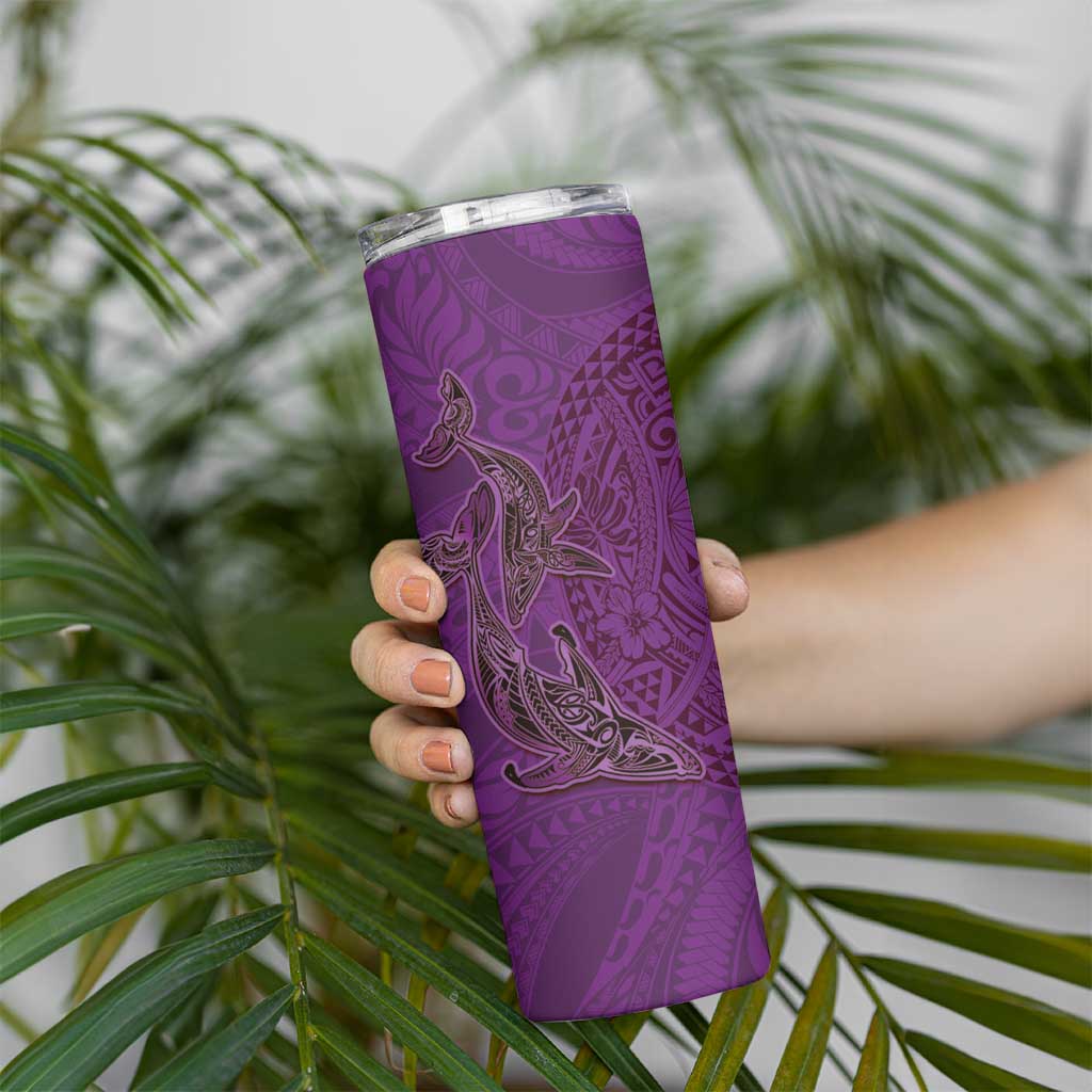 Hawaiian Whales Polynesian Art Motifs Skinny Tumbler Purple Color - Polynesian Pride