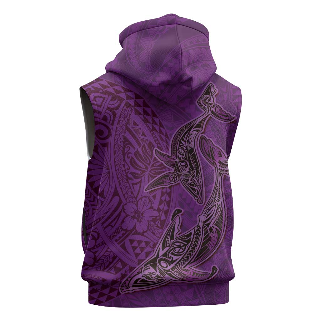 Hawaiian Whales Polynesian Art Motifs Sleeveless Zip Hoodie Purple Color - Polynesian Pride