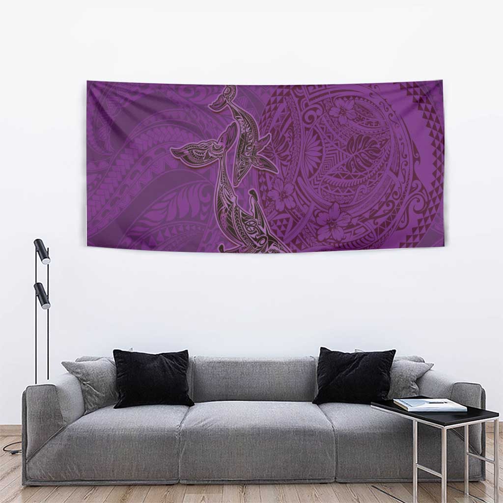 Hawaiian Whales Polynesian Art Motifs Tapestry Purple Color - Polynesian Pride