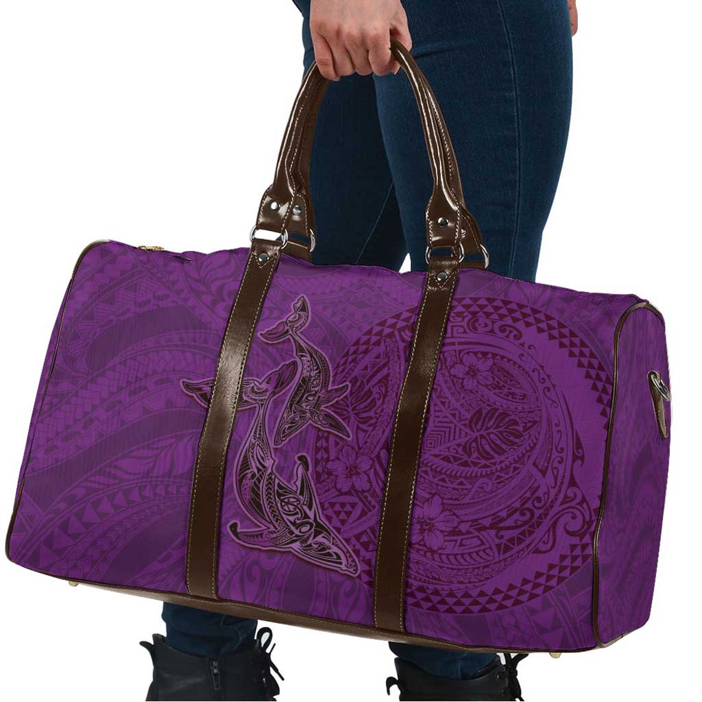 Hawaiian Whales Polynesian Art Motifs Travel Bag Purple Color - Polynesian Pride