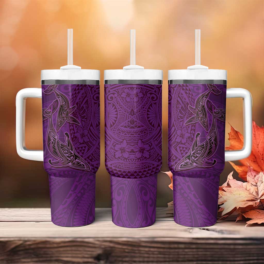 Hawaiian Whales Polynesian Art Motifs Tumbler With Handle Purple Color - Polynesian Pride