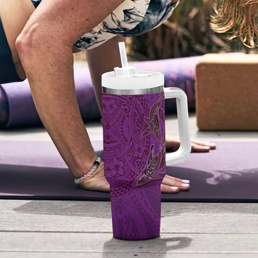 Hawaiian Whales Polynesian Art Motifs Tumbler With Handle Purple Color - Polynesian Pride