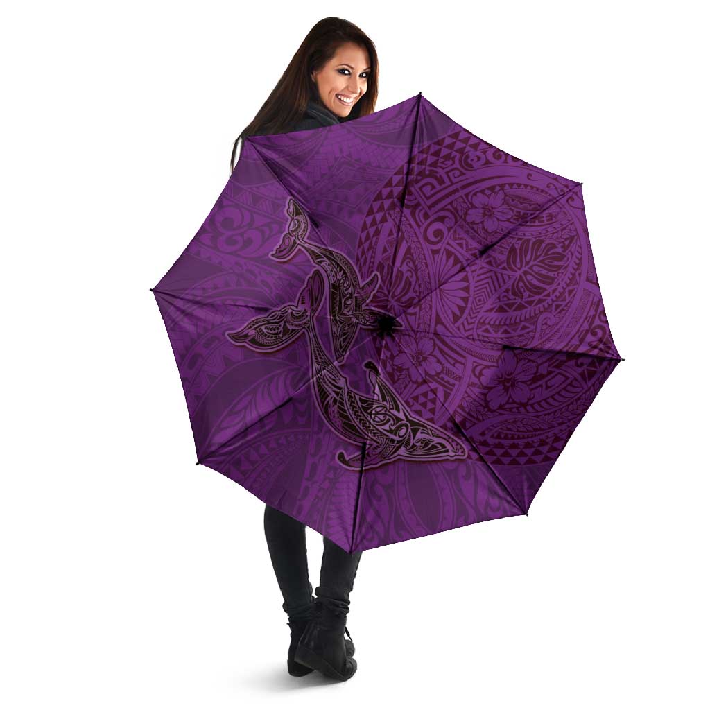 Hawaiian Whales Polynesian Art Motifs Umbrella Purple Color - Polynesian Pride