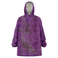 Hawaiian Whales Polynesian Art Motifs Wearable Blanket Hoodie Purple Color - Polynesian Pride