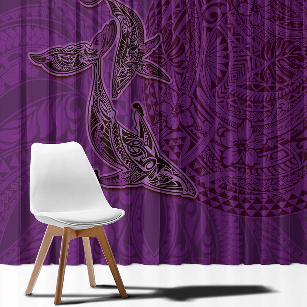 Hawaiian Whales Polynesian Art Motifs Window Curtain Purple Color - Polynesian Pride
