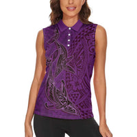 Hawaiian Whales Polynesian Art Motifs Women Sleeveless Polo Shirt Purple Color - Polynesian Pride