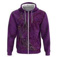 Hawaiian Whales Polynesian Art Motifs Zip Hoodie Purple Color - Polynesian Pride