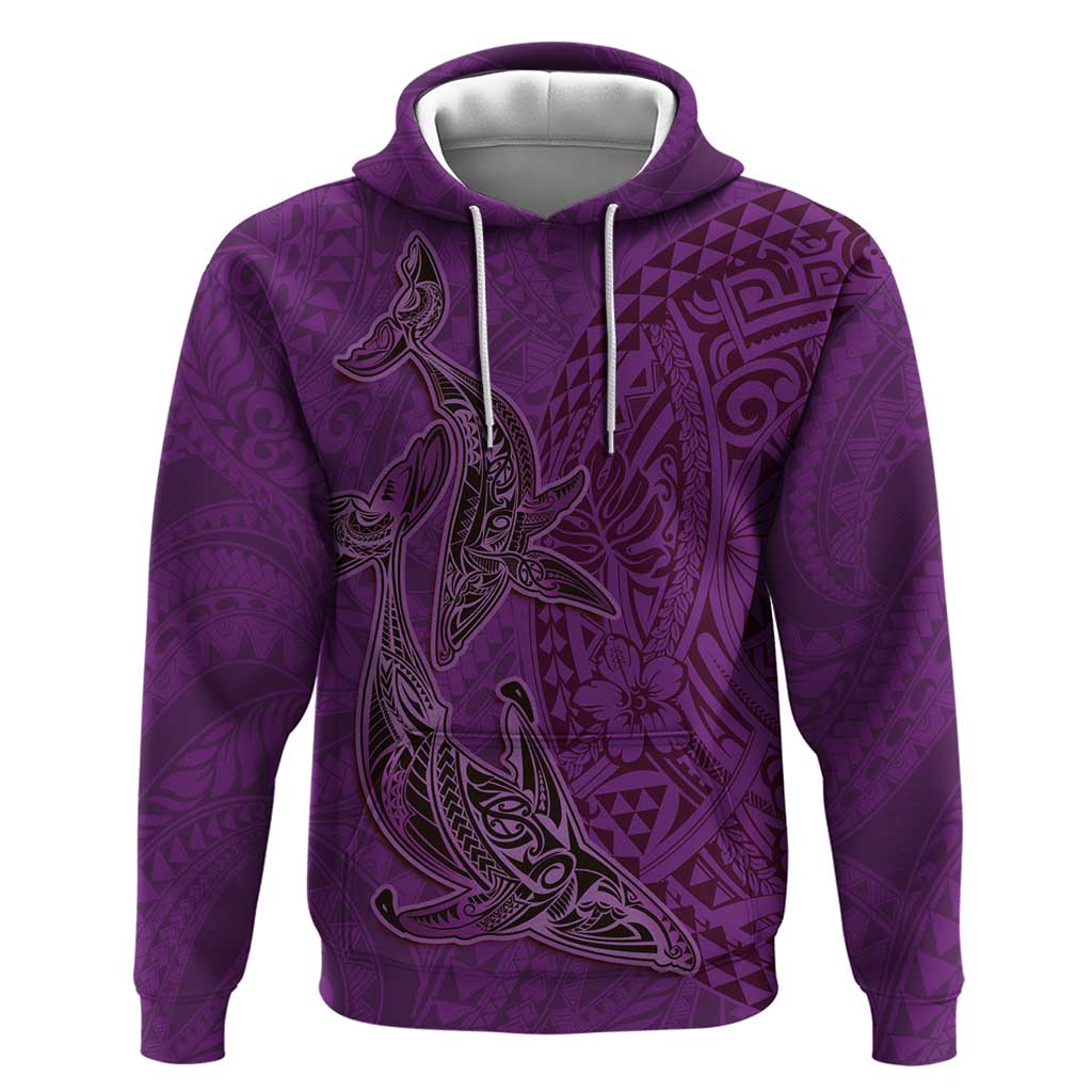 Hawaiian Whales Polynesian Art Motifs Zip Hoodie Purple Color - Polynesian Pride