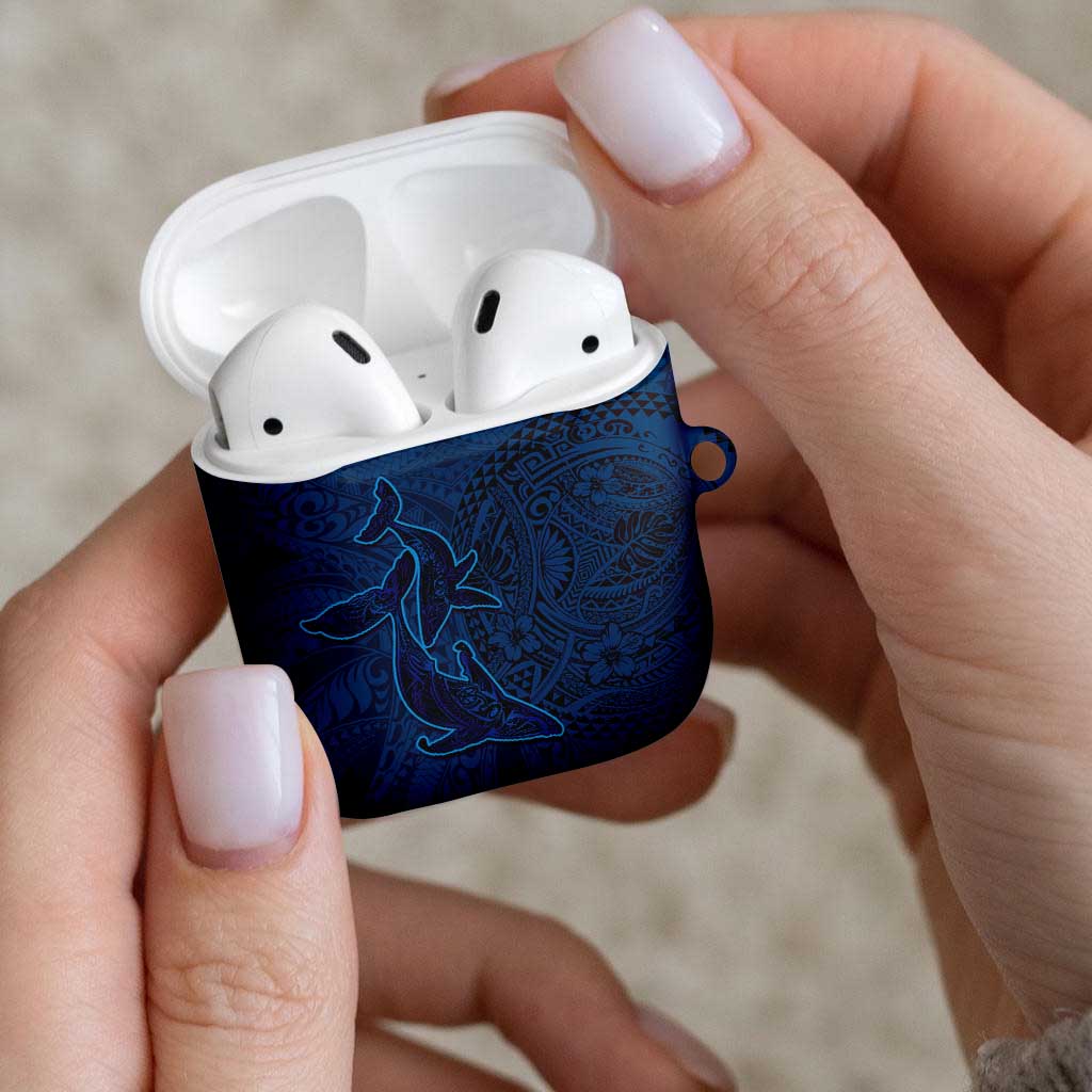 Hawaiian Whales Polynesian Art Motifs AirPods Case Blue Color - Polynesian Pride
