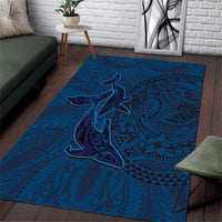 Hawaiian Whales Polynesian Art Motifs Area Rug Blue Color - Polynesian Pride