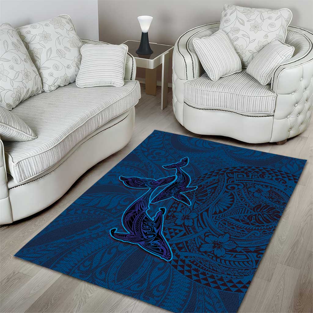 Hawaiian Whales Polynesian Art Motifs Area Rug Blue Color - Polynesian Pride