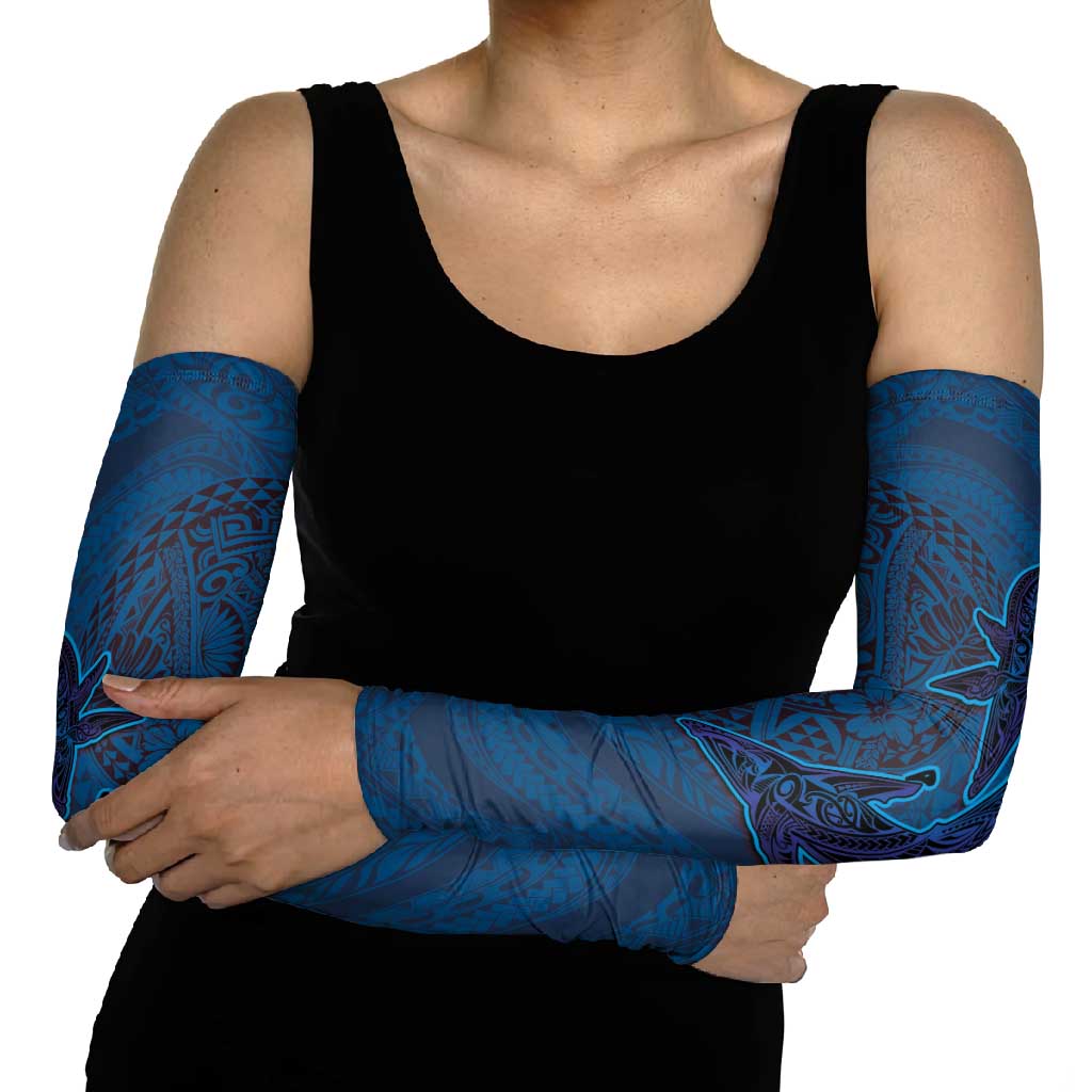 Hawaiian Whales Polynesian Art Motifs Arm Sleeves Blue Color - Polynesian Pride