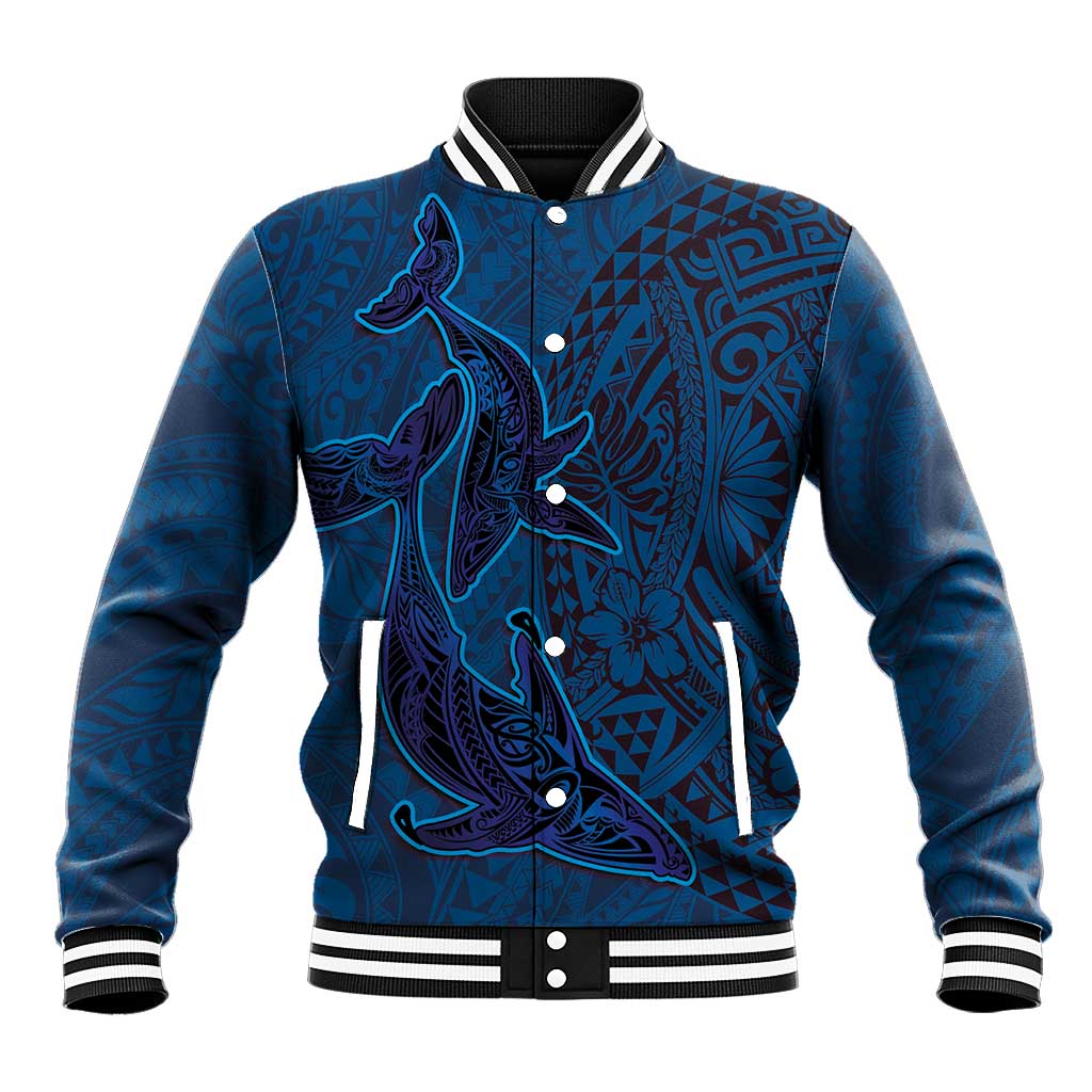 Hawaiian Whales Polynesian Art Motifs Baseball Jacket Blue Color - Polynesian Pride