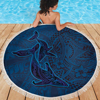Hawaiian Whales Polynesian Art Motifs Beach Blanket Blue Color - Polynesian Pride