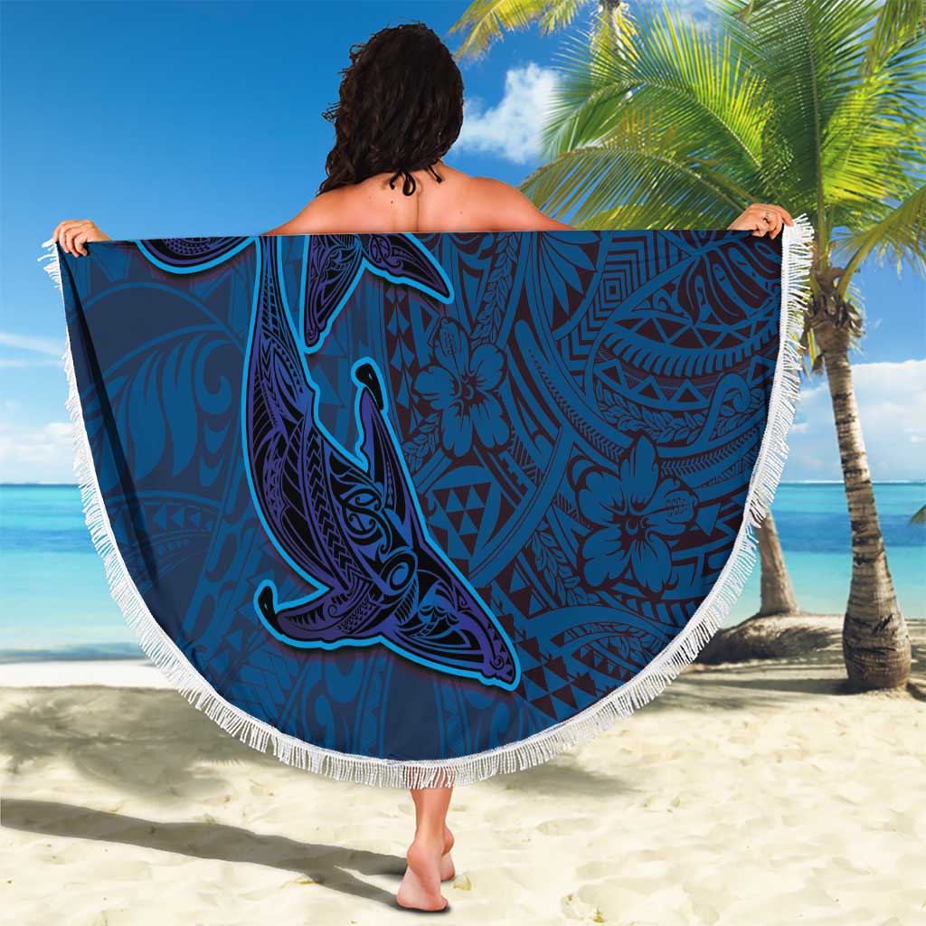 Hawaiian Whales Polynesian Art Motifs Beach Blanket Blue Color - Polynesian Pride