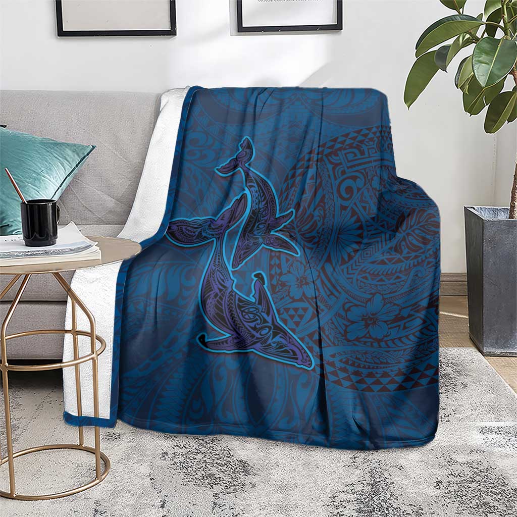 Hawaiian Whales Polynesian Art Motifs Blanket Blue Color - Polynesian Pride