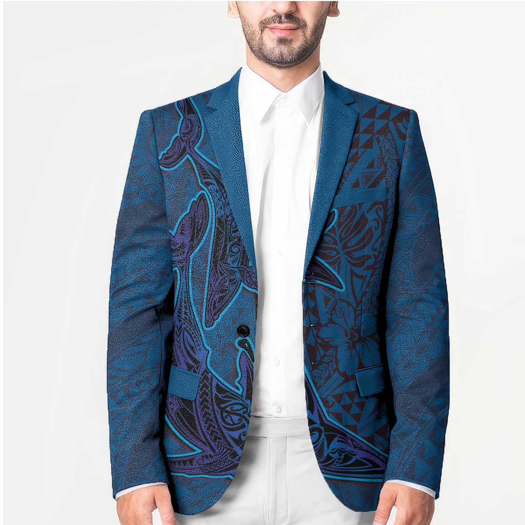 Hawaiian Whales Polynesian Art Motifs Blazer Blue Color - Polynesian Pride