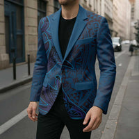 Hawaiian Whales Polynesian Art Motifs Blazer Blue Color - Polynesian Pride