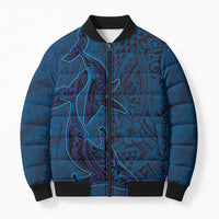 Hawaiian Whales Polynesian Art Motifs Bomber Puffer Jacket Blue Color - Polynesian Pride