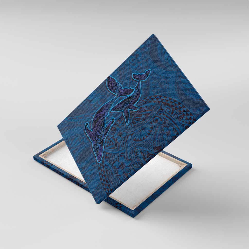 Hawaiian Whales Polynesian Art Motifs Canvas Wall Art Blue Color - Polynesian Pride