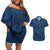 Hawaiian Whales Polynesian Art Motifs Couples Matching Off Shoulder Short Dress and Hawaiian Shirt Blue Color - Polynesian Pride