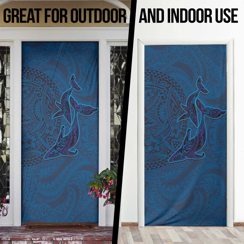 Hawaiian Whales Polynesian Art Motifs Door Cover Blue Color - Polynesian Pride