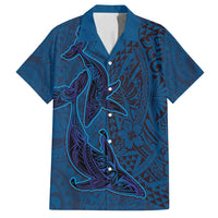 Hawaiian Whales Polynesian Art Motifs Family Matching Off Shoulder Maxi Dress and Hawaiian Shirt Blue Color - Polynesian Pride