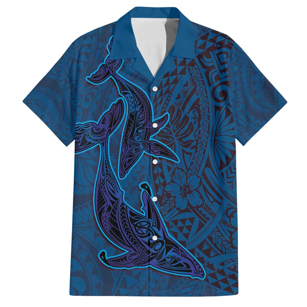 Hawaiian Whales Polynesian Art Motifs Family Matching Puletasi and Hawaiian Shirt Blue Color - Polynesian Pride