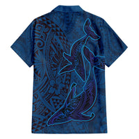Hawaiian Whales Polynesian Art Motifs Family Matching Summer Maxi Dress and Hawaiian Shirt Blue Color - Polynesian Pride
