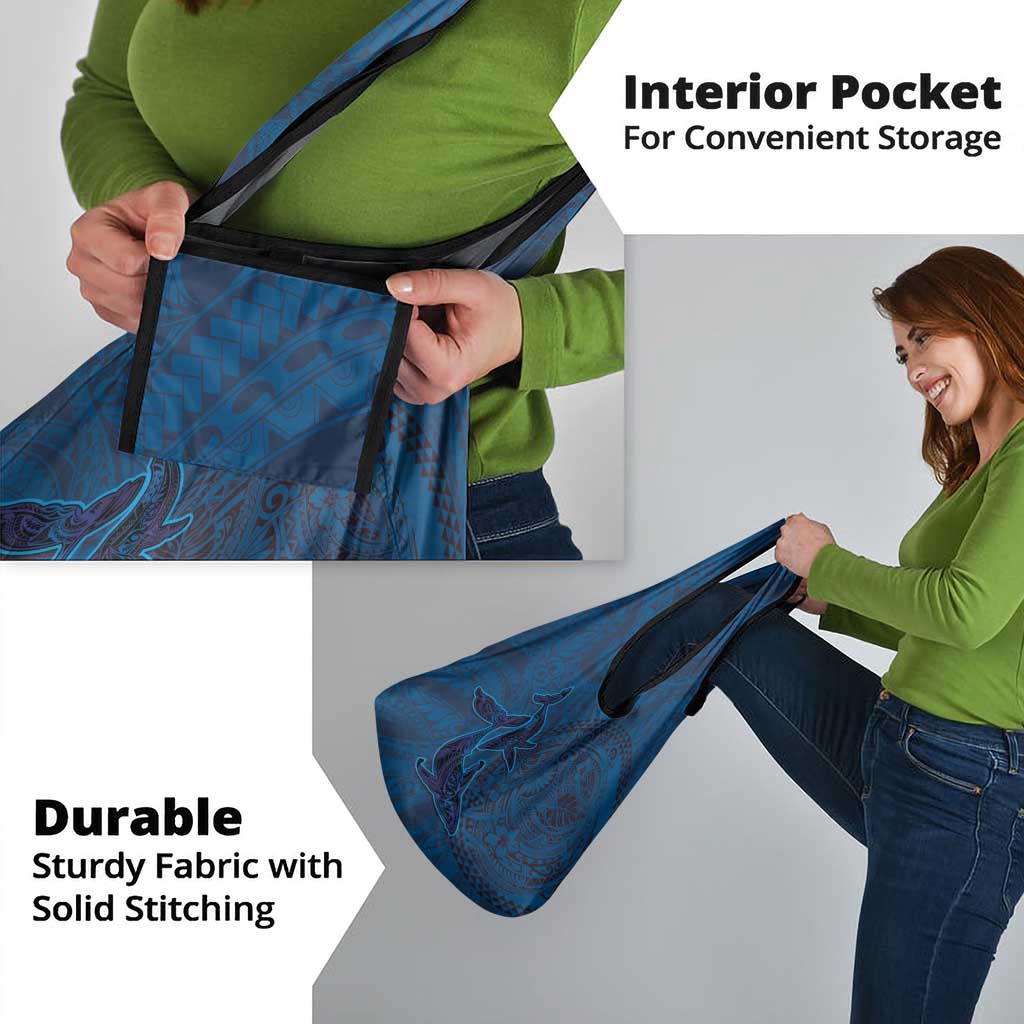 Hawaiian Whales Polynesian Art Motifs Grocery Bag Blue Color - Polynesian Pride