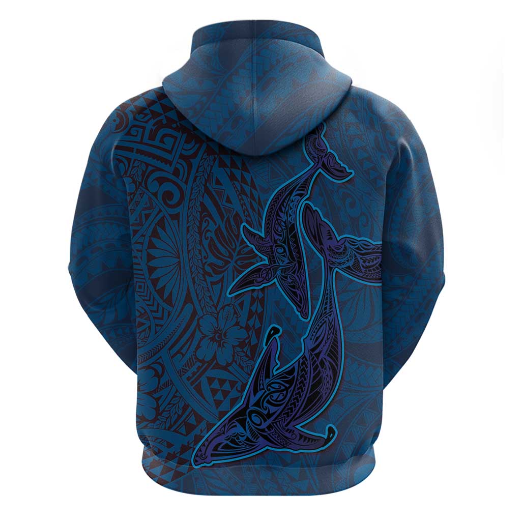 Hawaiian Whales Polynesian Art Motifs Hoodie Blue Color - Polynesian Pride