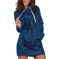 Hawaiian Whales Polynesian Art Motifs Hoodie Dress Blue Color - Polynesian Pride