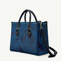 Hawaiian Whales Polynesian Art Motifs Leather Bag Blue Color - Polynesian Pride