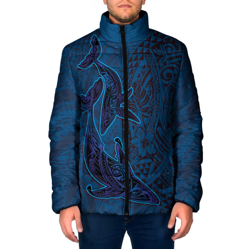 Hawaiian Whales Polynesian Art Motifs Padded Jacket Blue Color - Polynesian Pride